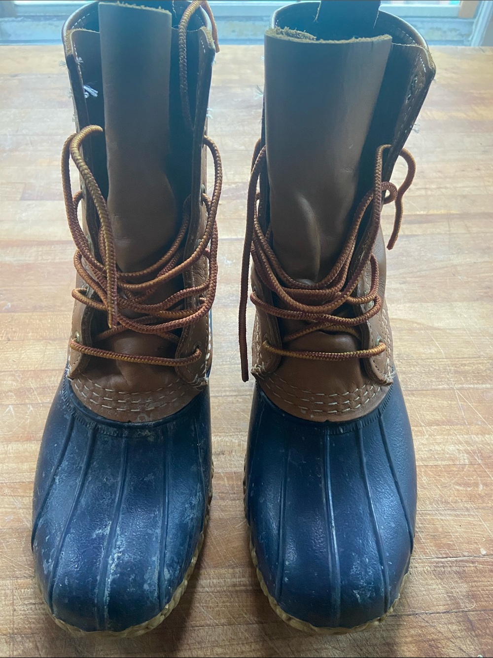 LL Bean Waterproof Brown and Navy Duck Boots – Women's Outdoor Lace-Up
